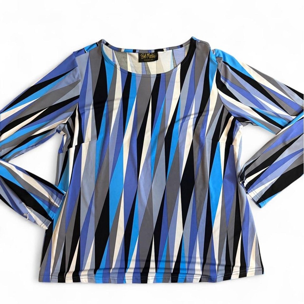 Bob Mackie Wearable Art Blue Geometric Stretch Top 90s Y2K Style